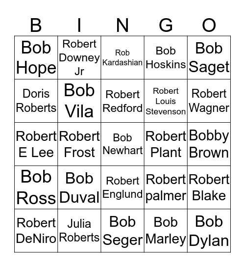 Famous Roberts Bobs Bingo Card