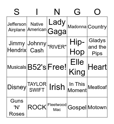 SINGO Bingo Card