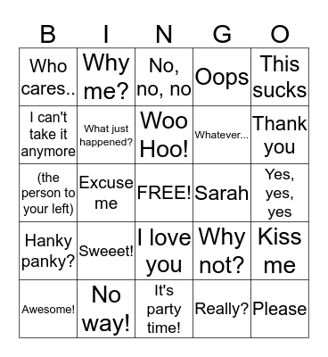 Sarah's Birthday Bingo Card