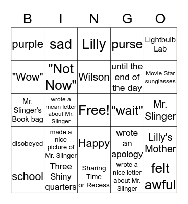 Lilly's Purple Plastic Purse Bingo Card