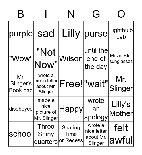 Lilly's Purple Plastic Purse Bingo Card