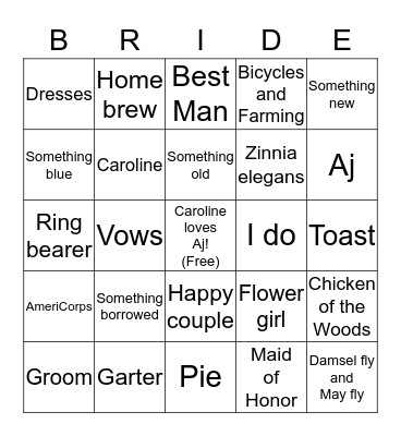 Bridal shower bingo! Bingo Card