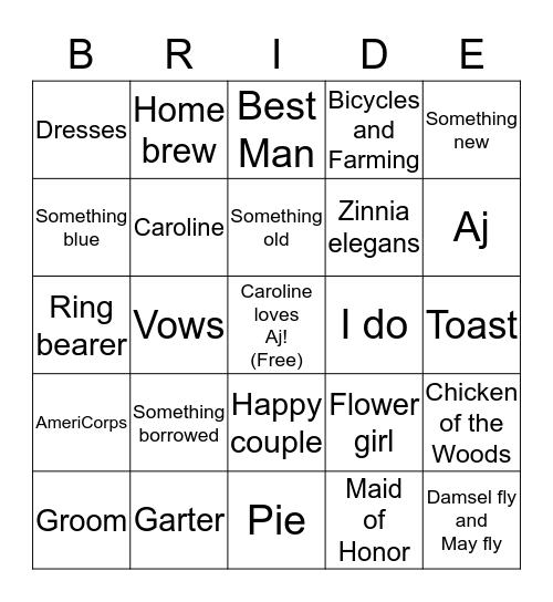 Bridal shower bingo! Bingo Card