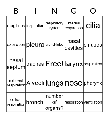 Respiratory Bingo Card