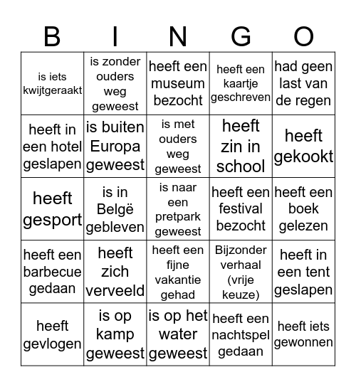Vakantie Bingo!  Bingo Card