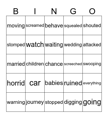 Horrid Henry's Car Journey Bingo Card