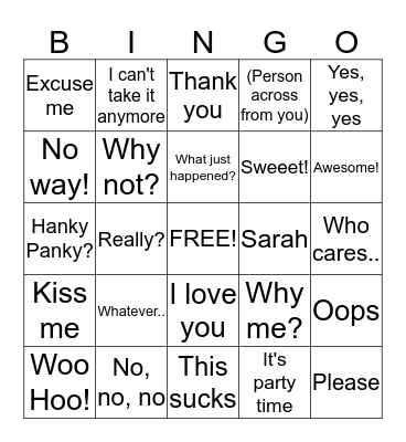 Sarah's Birthday Bingo Card