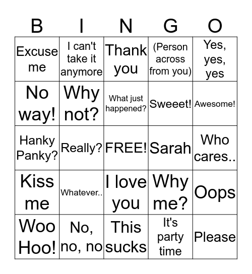 Sarah's Birthday Bingo Card