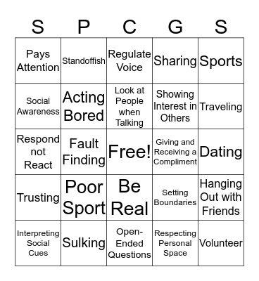 SOCIAL SKILLS BINGO FOR TEENS Bingo Card