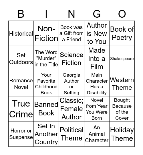 Forrest Heels Book Bingo Challenge 2017-18 Bingo Card