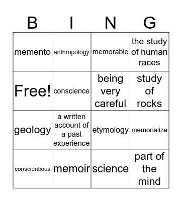 Word Study  Bingo Card