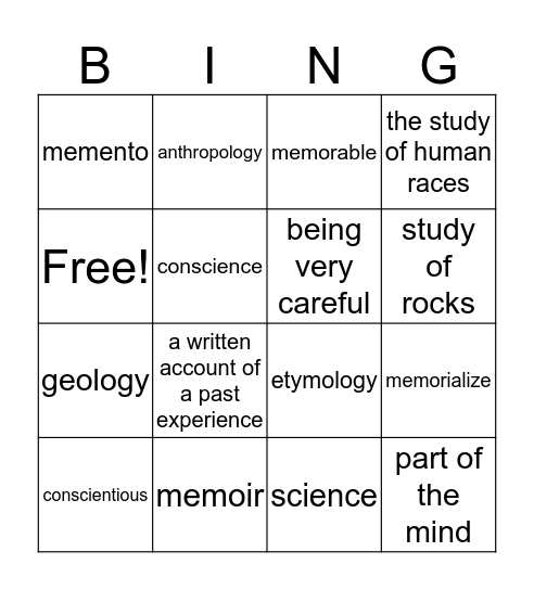 Word Study  Bingo Card