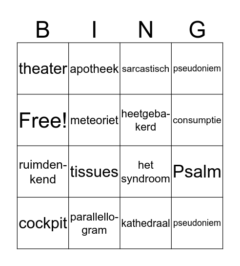 Woordenschat Bingo Card