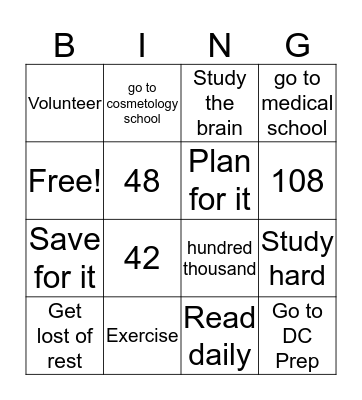 Goals Bingo Card