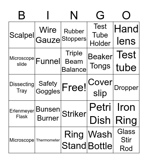 Lab Equipment Bingo Card