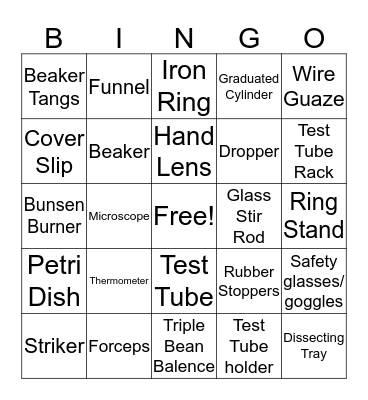 Science Equipment Bingo Card