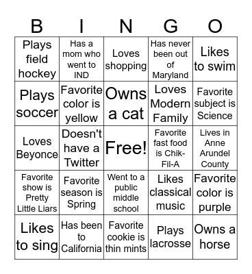 Get to Know You Bingo Card