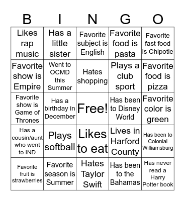 Untitled Bingo Card