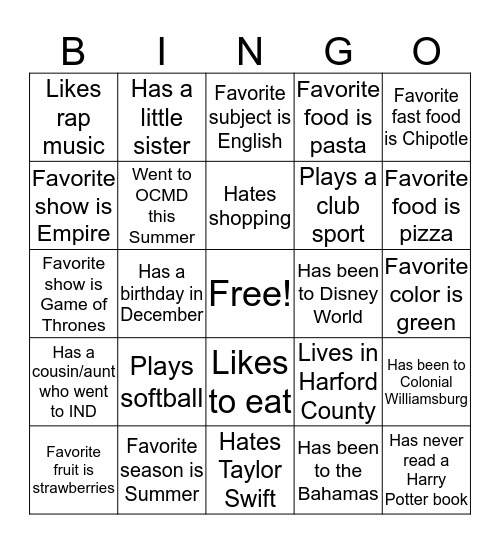 Untitled Bingo Card