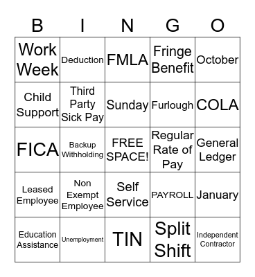 Payroll Bingo Card