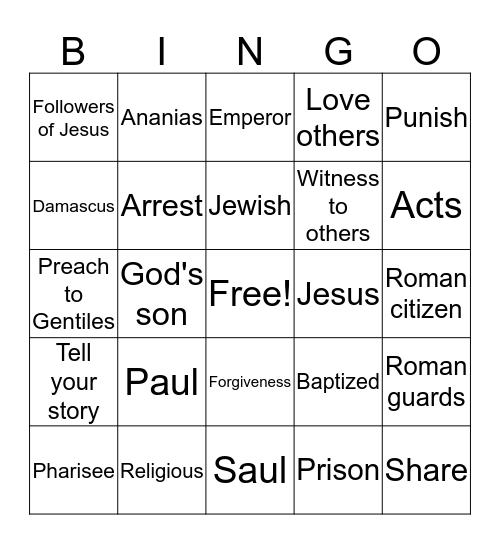 Paul's Conversion Bingo Card