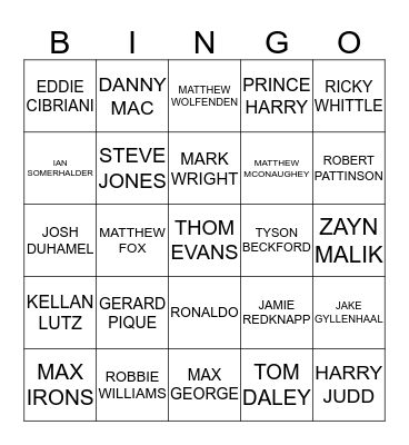 HOT HUNKS Bingo Card