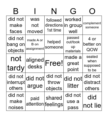 Social Response Bingo Card