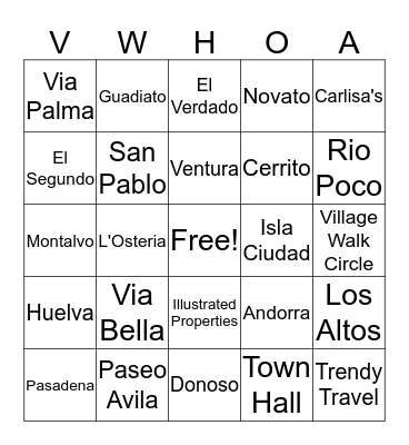 Village Walk HOA of Naples Bingo Card