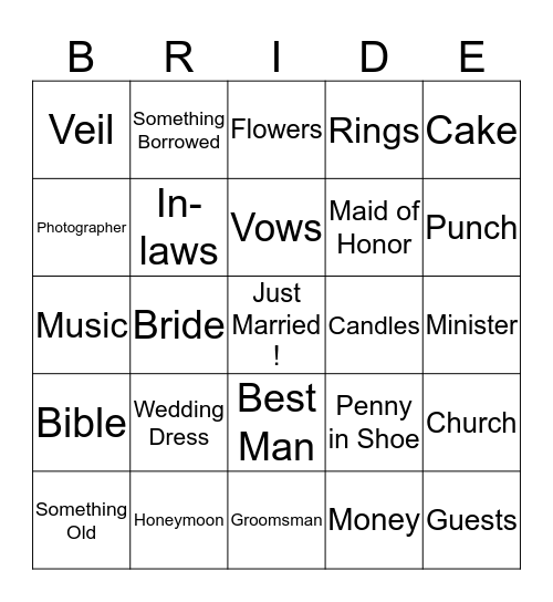 Wedding Bingo Card