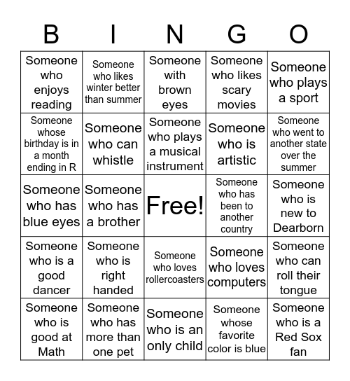 Introduction Bingo Card