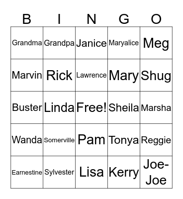 The Somerville's Family Reunion "2017" Bingo Card