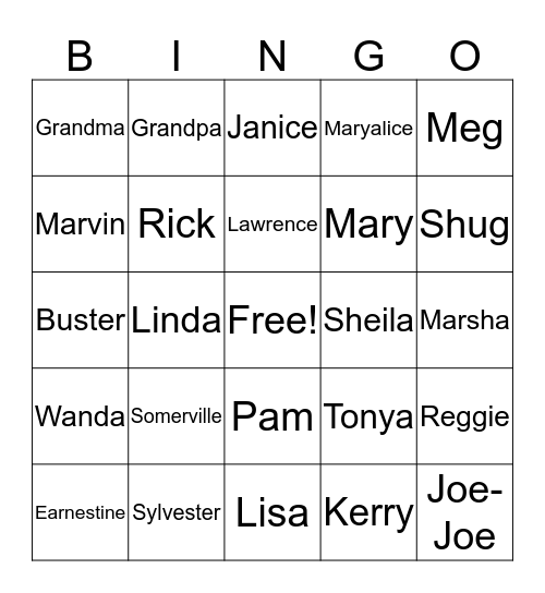 The Somerville's Family Reunion "2017" Bingo Card