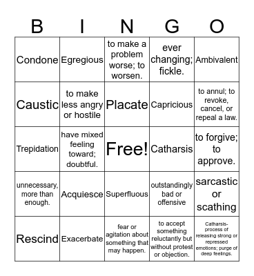 Vocab 1 Bingo Card