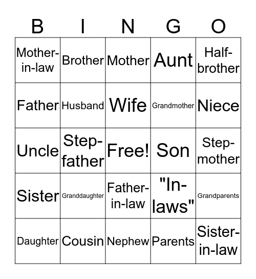 Family Bingo Card