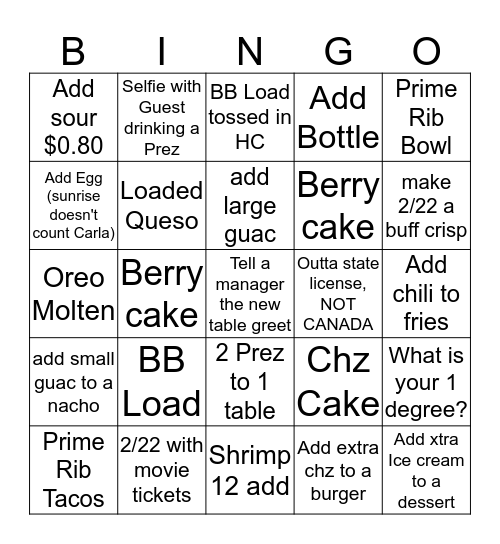 Untitled Bingo Card