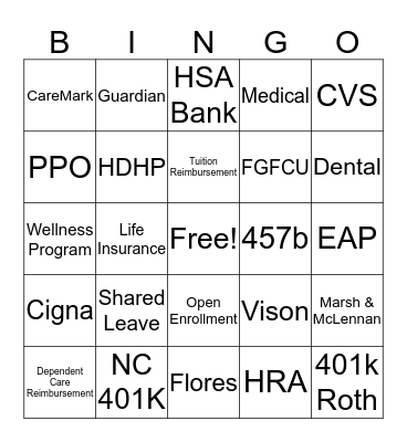 RDU Employee Benefits Fair Bingo Card