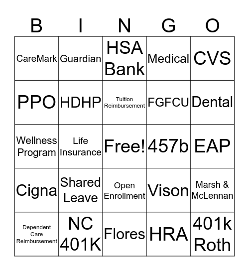 RDU Employee Benefits Fair Bingo Card