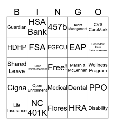RDU Employee Benefits Fair Bingo Card