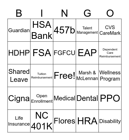 RDU Employee Benefits Fair Bingo Card