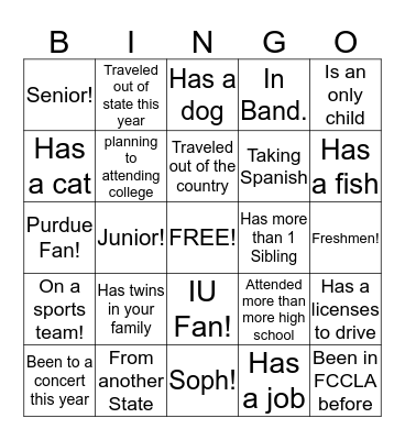 Avon FCCLA Bingo Card