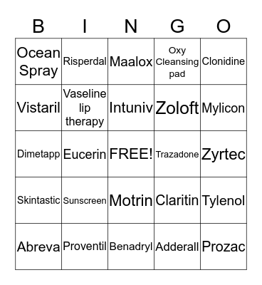 Medication Education Bingo Card