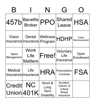 RDU Employee Benefits Fair Bingo Card