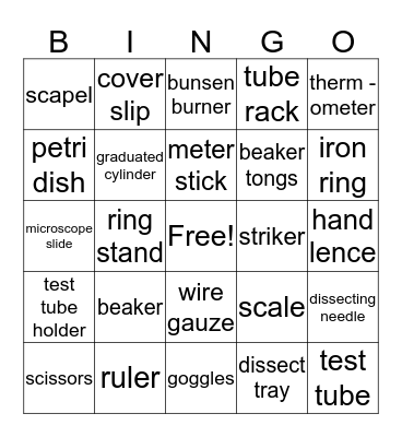 science tools  Bingo Card