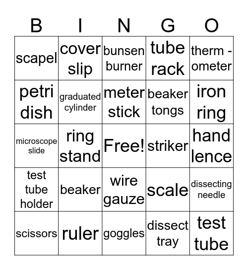 science tools  Bingo Card