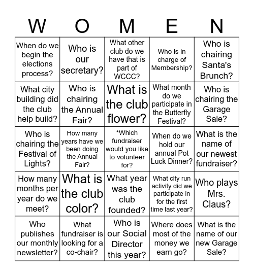 Women's Club of Coconut Creek Bingo Card