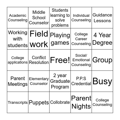 Counselor Bingo Card