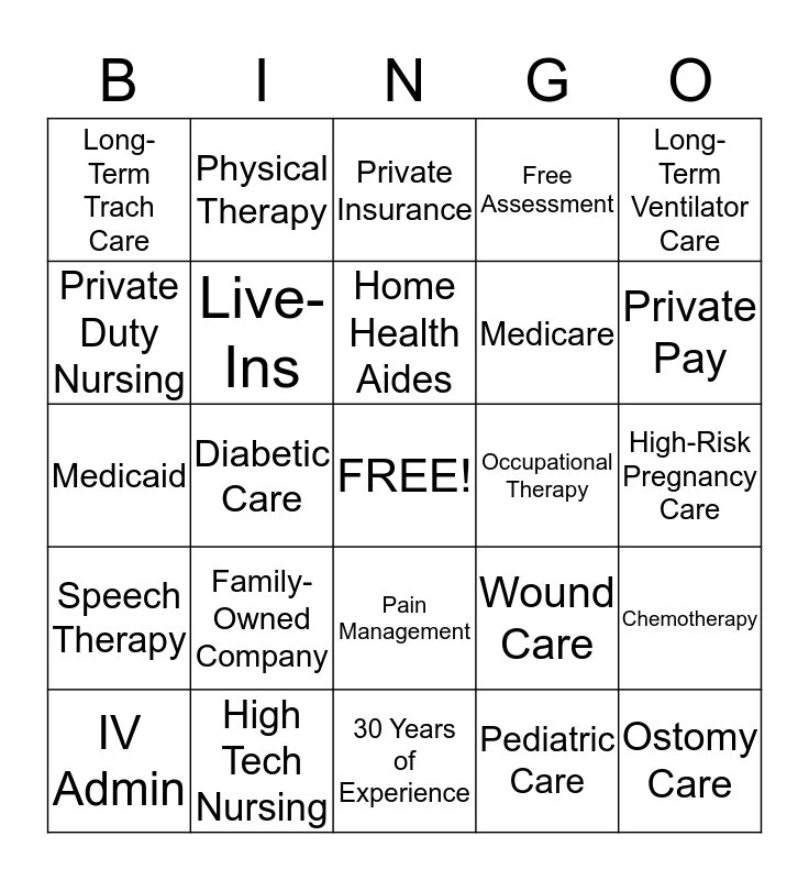 Anchor Home Health Care Bingo Card