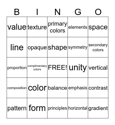 Elements and Principles of Design Bingo Card
