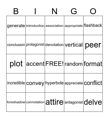 Vocabulary Bingo Card