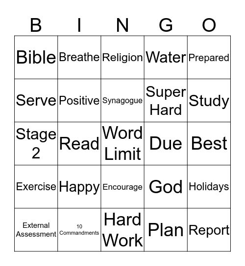 Religion Bingo Card